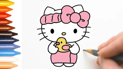 COMO DESENHAR HELLO KITTY PRONTA PARA O BANHO #hellokitty