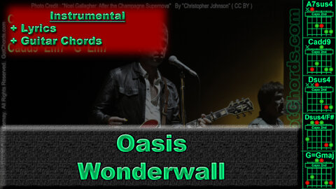 Oasis - Wonderwall - Instrumental - Whole Band - Lyrics + Guitar Chords (0004-B020)