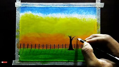 Imposing Deciduous Tree Scenery Drawing with Oil Pastels step by step Easy Tutorial