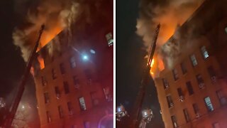 Tense footage shows massive fire in NYC apartment building