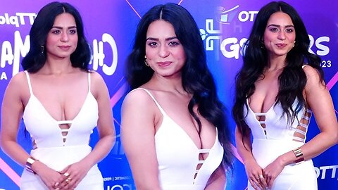 Soundarya Sharma Posing With Cute Smiles in White Outfit at OTT Change Makers Awards
