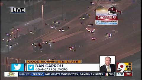 Chopper 9: Semi blocking lanes after Lytle Tunnel on Fort Washington Way