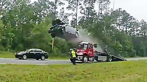 Car Launches Off Tow Truck Ramp in Lowndes County, Georgia