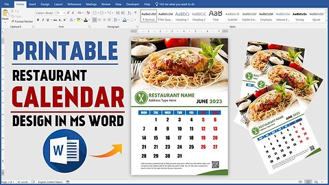 Printable Restaurant Calendar Design in Microsoft Word !