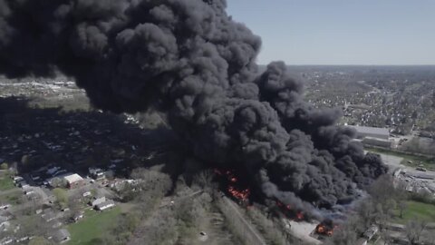 RAW: Drone video of massive industrial fire in Indiana