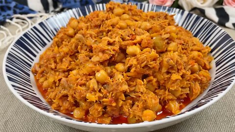 Tuna Chickpea Curry Recipe • Tuna Chana Masala Recipe • Canned Tuna Recipes • Tuna Fish Curry Recipe