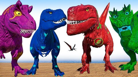 FLASH Zilladominus Vs Hercules V-REX & Tarbosaurus & T-REX Jurassic World Evolution Dinosaurs Fight