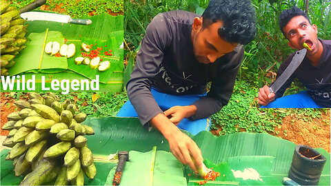Eat Green Banana With Spicy Chili Salt Is Mouth Watering Wild Legend #banana #eating #shorts