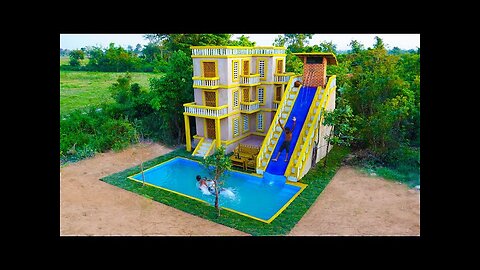 Building Most Creative 4-Story Mud Villa House With Contemporary Water Slide And Swimming Pool Park