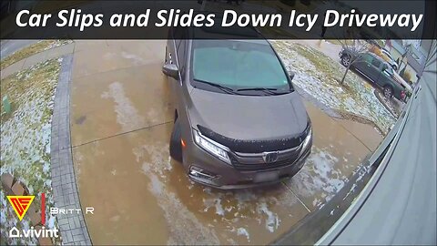 Car Slips and Slides Down Icy Driveway Caught on Vivint Doorbell | Doorbell Camera Video