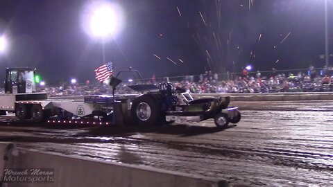 Twin Turbine Super Modified Pulling Tractor Shooting Sparks