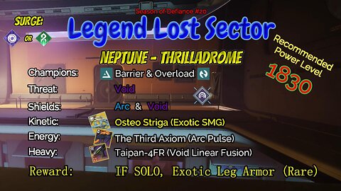 Destiny 2 Legend Lost Sector: Neptune - Thrilladrome on my Void Titan 5-16-23