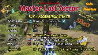 Destiny 2 Master Lost Sector: EDZ - Excavation Site XII on my Warlock Solo-Flawless 4-27-23