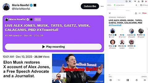 Elon Musk restores X account of Alex Jones, a Free Speech Advocate & a Journalist. Continue on X...