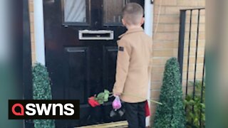 Adorable moment 6-year-old shows up at girlfriend's door to ask her to be his Valentine