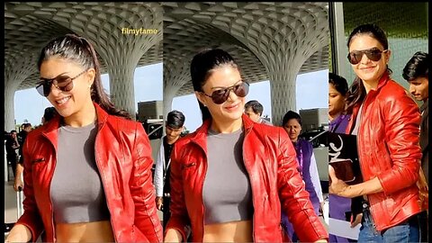 Uff..Super Bombshell Jacqueline Fernandez Purposely FlauNts Her Huge Figure In Red Jacket At Airport