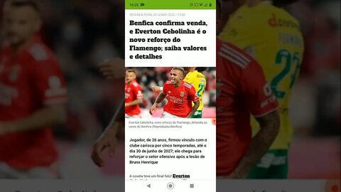 BENFICA CONFIRMA A VENDA DE EVERTON CEBOLINHA - É TRETA!!! NOTÍCIAS DO FLAMENGO