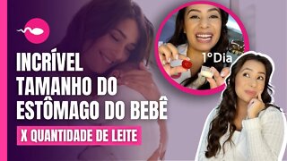 Tamanho do estômago do bebê x quantidade de leite