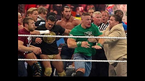 John Cena and Brock Lesnar get into a brawl that clears the entire locker room.