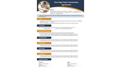 One Page Sales Commission Agreement PowerPoint Template