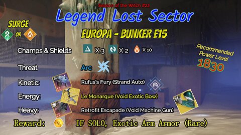 Destiny 2 Legend Lost Sector: Europa - Bunker E15 on my Strand Hunter 10-23-23