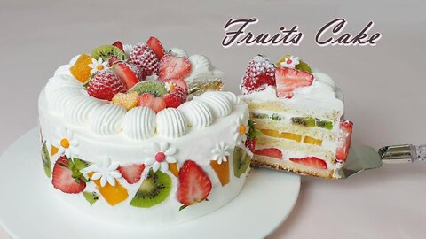 How to make Fruits Fresh Cream Cake / Recipe / Soft Vanilla Sponge Cake