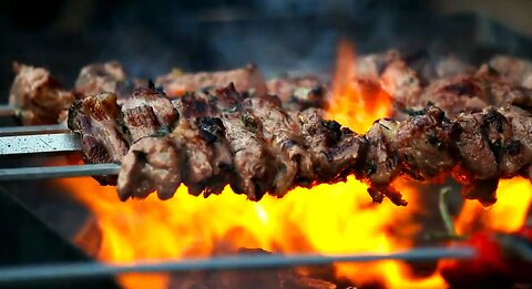 Turkish Shish kebab recipe made on wood fire BBQ grill