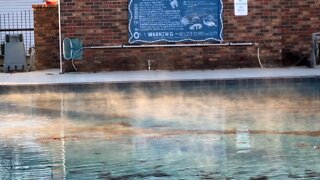 Steam rising from the pool. End of the pool season