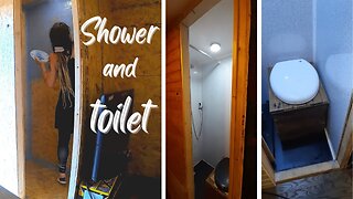 shower and composting toilet in a box van