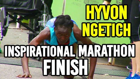 Inspiring Hyvon Ngetich Crawls to finish the Marathon!