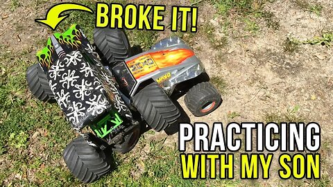 Driving RC Monster Trucks With My Son - We Broke What?!