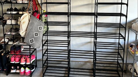 How to put together Amazon Huolewa Shoe Rack Storage Sturdy Garage Free Standing 55 pair Shoes- DIY