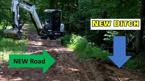 Fixing Deep woods road water erosion with Bobcat Mini Excavator Illinois Land Management