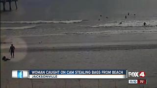 Woman Caught on Camera Stealing Bags off the Beach