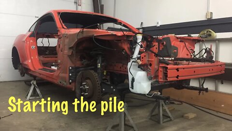 Starting to cut up the 2015 donor for the 1965 Mustang coyote swap project