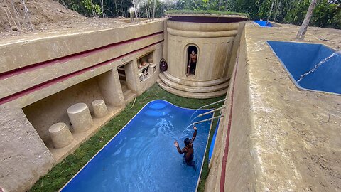 100 Days Building An Underground Temple House With Water Slide To Underground Swimming Pool