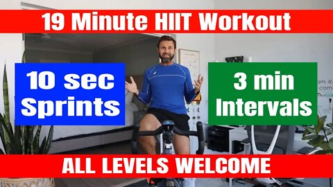 Spin Class 🚴🏻 19 Minute Indoor Cycle HIIT Workout - 10 Second Sprints