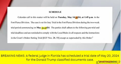 BREAKING NEWS: A federal judge in Florida has scheduled a trial date of May 20, 2024