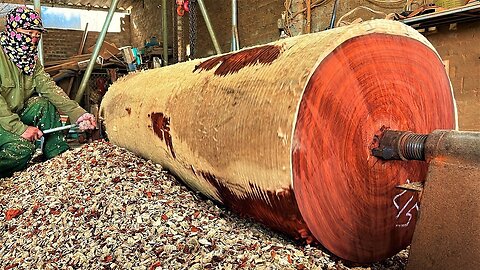 Woodworking Large Extremely DANGEROUS __ HORROR Woodturning __ Skills Working With Giant Wood Lathe