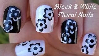 Monochrome Flower Nail Art In Black & White