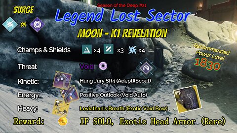 Destiny 2 Legend Lost Sector: Moon - K1 Revelation on my Void Titan 8-19-23