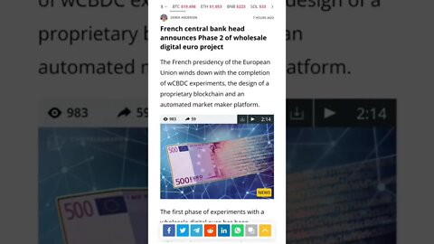 French Central Bank Head Announces Phase 2 of Wholesale Digital Euro Project #cryptomash