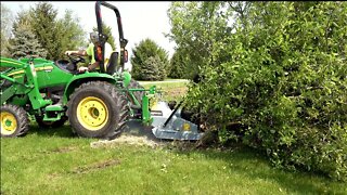 Unique Tree Removal! Compact Tractor Tree Saw!