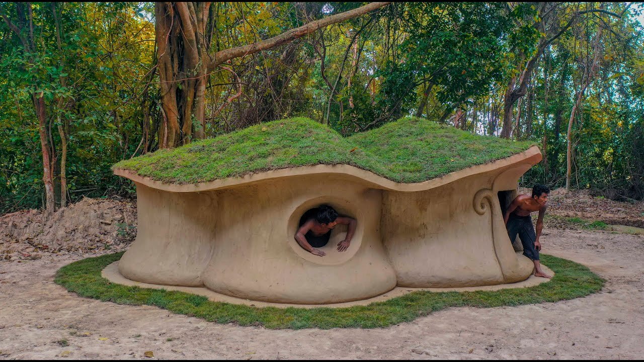 Build The Most Hobbit House With Decoration Underground Room Using Mud ...