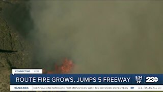 Route fire grows, jumps I-5 freeway