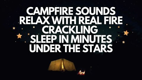 NATURE WHITE NOISE CAMPFIRE CRACKLING UNDER TWINKLINGS STARS IN THE WOODS IN A TENT. STUDY AND RELAX