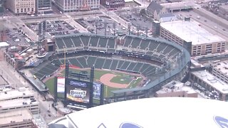 Chopper soars over Comerica Park ahead of Opening Day