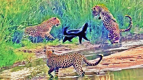 3 Leopards Have Epic Battle with Honey Badger