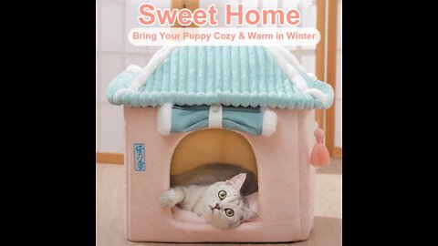 Hoopet Cute Fully Enclosed House For Cats Warmth Winter Pet House Super Soft Sleeping