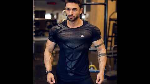 Compression Quick-dry T-shirt Men Running Sport Skinny Short Tee Shirt Male Gym